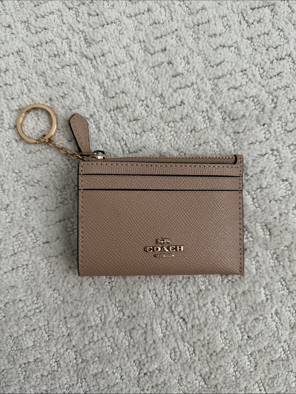 Coach Taupe Saffiano Leather Card Wallet Keychain